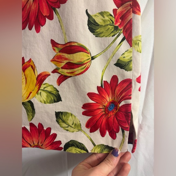 Cream+Vibrant Red Floral Cottagecore Garden Midi Skirt Women’s Size L - Picture 15 of 16